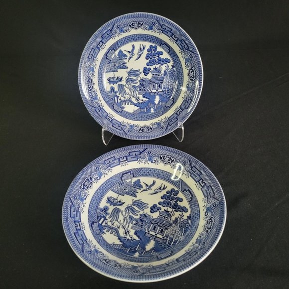 Lot 2 Churchill Blue Willow 8" Soup Salad Bowl Made In England Dinnerware EUC - Picture 1 of 5